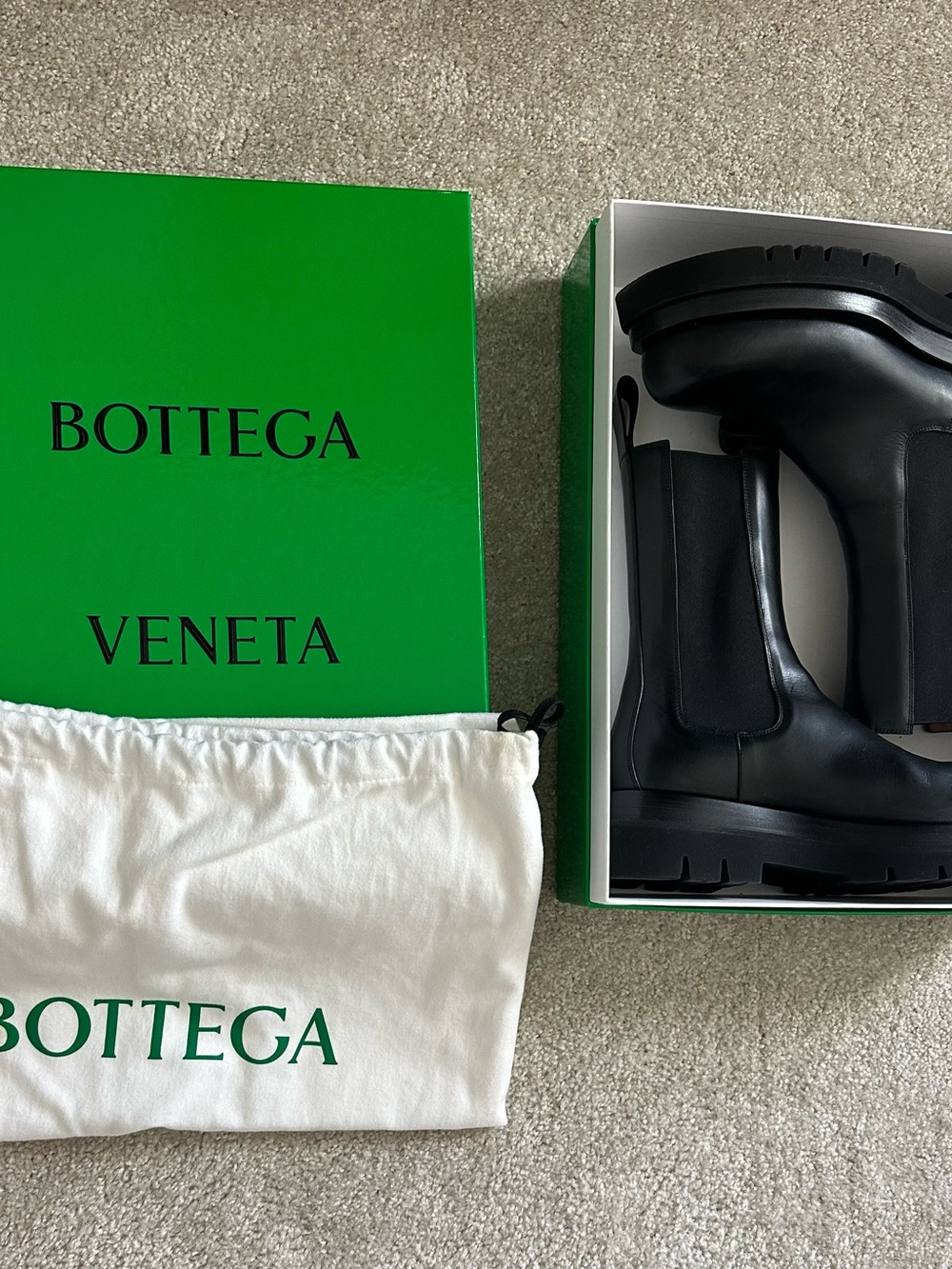 Bottega Veneta Black Leather Lug-Sole Chelsea Boots